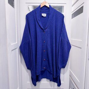 Vtg Stephanie Schuster Cardigan Sweater Oversized Blue OS Knit One Size XXL Plus